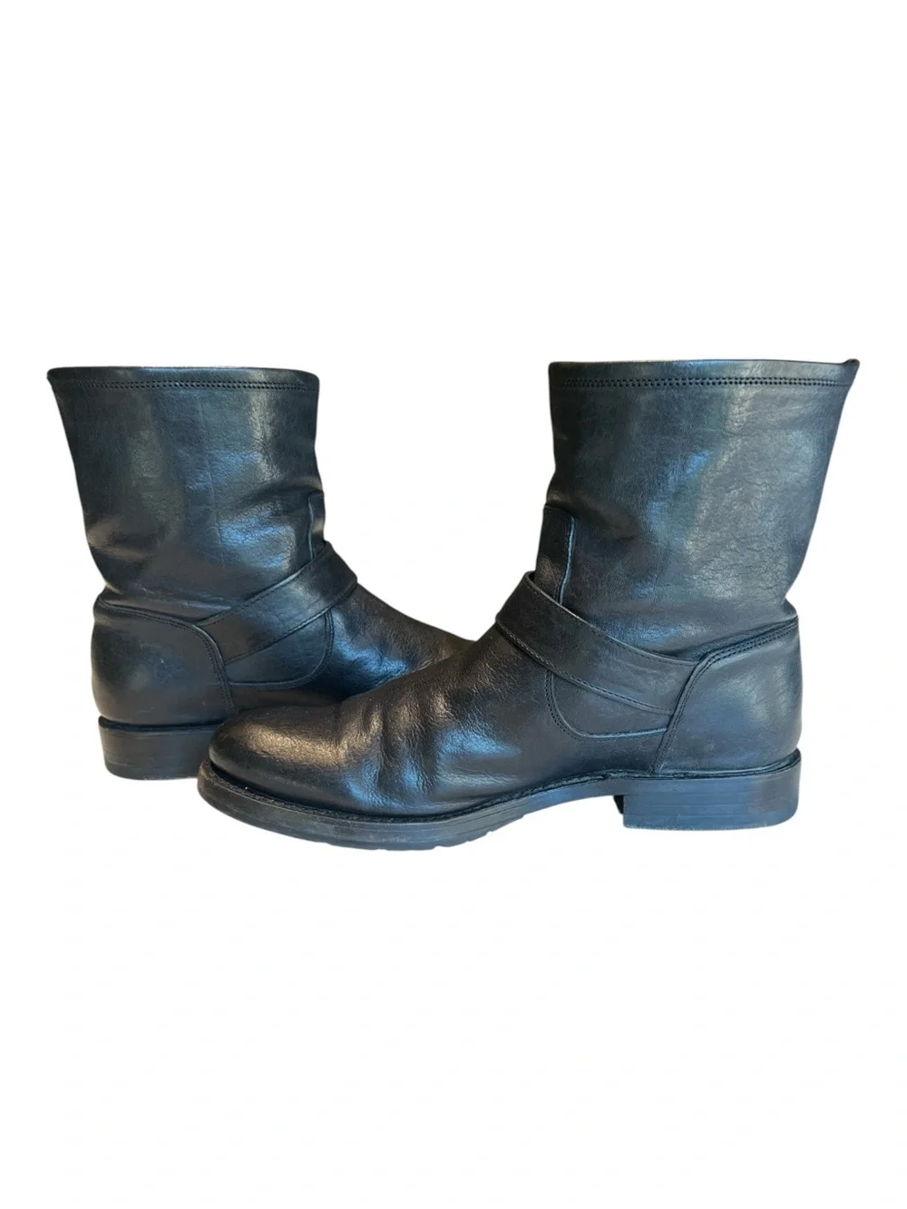 Frye Boots Natalie Short Engineer Black Leather Ankle Buckle SZ 8.5